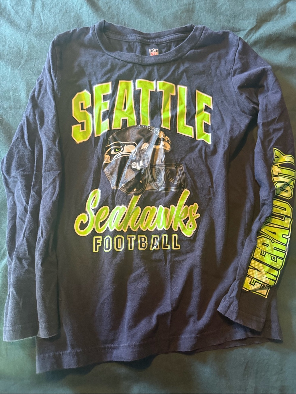 NFL Seattle Seahawks Youth Long Sleeve & short sleeveTee - Navy & Neon Green